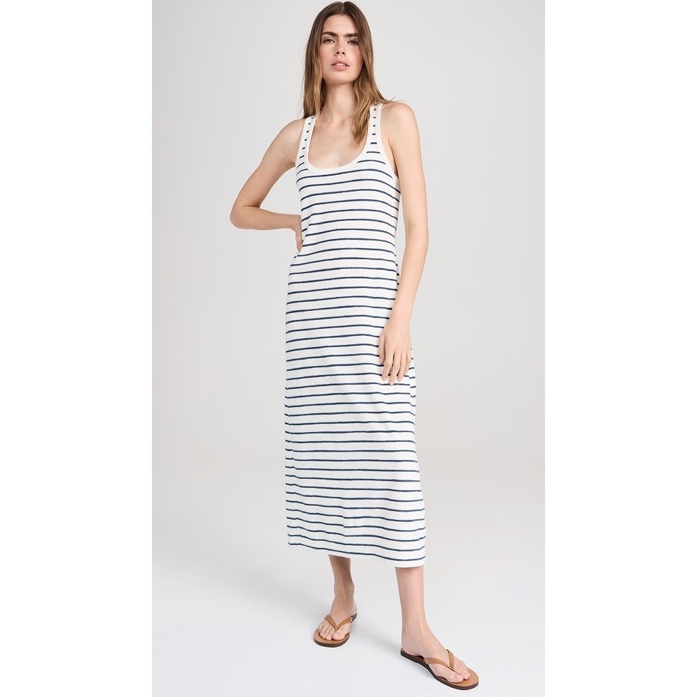 Faherty Cabana Towel Terry Navy Surf Stripe Maxi Dress Vacation Womens Small